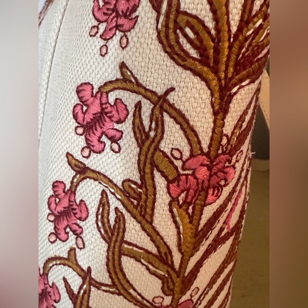 Authentic Spartina 449 Pepper Hall Woodblock Pink and Tan Embroidered Tote! NWT - Picture 6 of 11